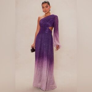 Elegant One-Shoulder Purple Ombre Gown
